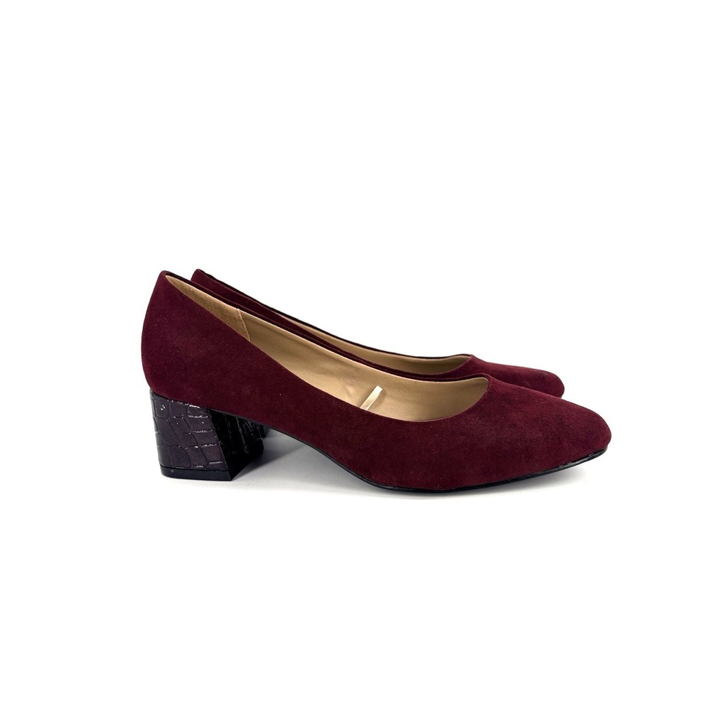 Ann Taylor Pumps Women 8 Burgundy Faux Suede Almond Toe Croc Embossed Heels